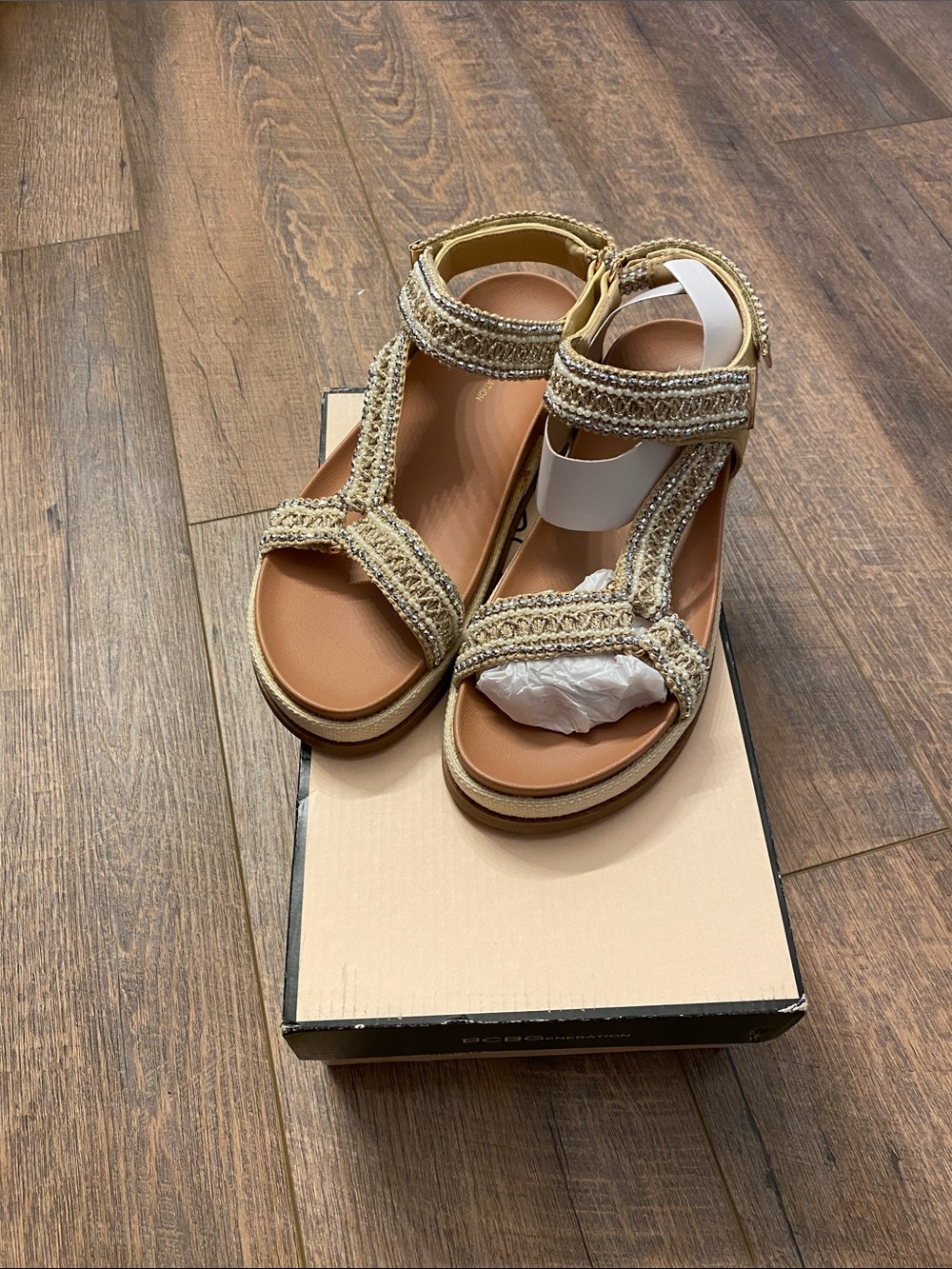 BCBGeneration Beige Woven Platform Sandals